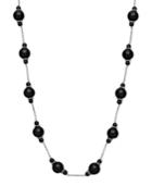 Sterling Silver Necklace, Onyx Bead Necklace (4-10mm)