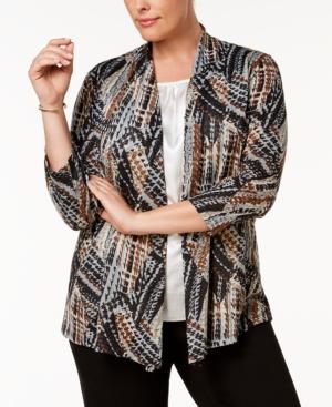 Kasper Plus Size Patterned Open Cardigan