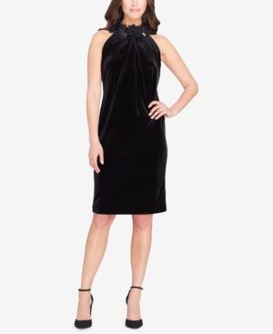 Tahari Asl Embellished Velvet Sheath Dress
