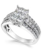 Diamond Princess Cluster Ring (1-1/2 Ct. T.w.) In 14k White Gold