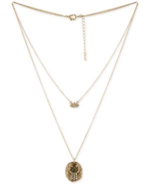 Rachel Rachel Roy Gold-tone Pave Lotus & Eye Double Row Pendant Necklace