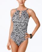 Swim Solutions Geo-print High-neck Tummy-control One-piece Swimsuit Women's Swimsuit