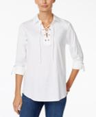 Charter Club Collared Lace-up Top, Only At Macy's