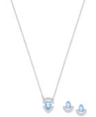 Swarovski Silver-tone Blue And Clear Crystal Pendant Necklace & Matching Stud Earrings