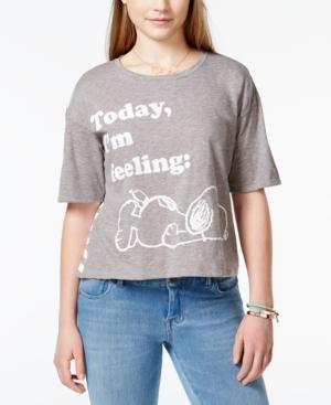 Mighty Fine Juniors' Snoopy Boxy Striped-back Graphic T-shirt