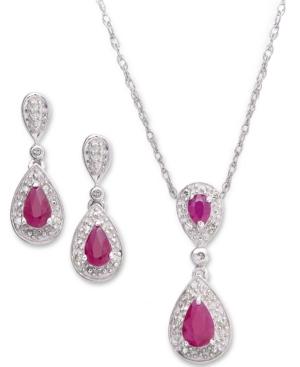 Ruby (1-3/8 Ct. T.w.) And Diamond (1/10 Ct. T.w.) Set In Sterling Silver Pendant And Earrings
