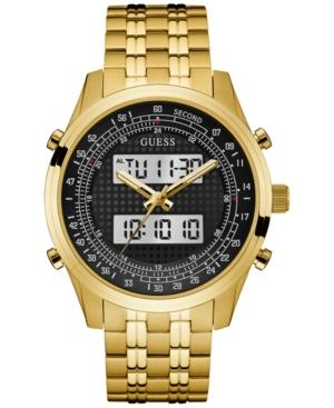Guess Men's Analog-digital Gold-tone Stainless Steel Bracelet Watch 45mm U0859g1