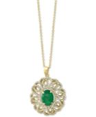 Final Call By Effy Emerald (1-1/2 Ct. T.w.) & Diamond (3/4 Ct. T.w.) Filigree Pendant Necklace In 14k Gold