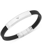 Emporio Armani Stainless Steel And Black Rubber Logo Bracelet