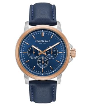 Kenneth Cole New York Men's Multifunction Blue Leather Strap Watch 43mm