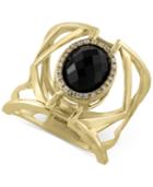 Eclipse By Effy Onyx (3 Ct. T.w.) And Diamond (1/10 Ct. T.w.) Openwork Geometric Statement Ring In 14k Gold