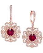 Effy Ruby (3-1/3 Ct. T.w.) And Diamond (9/10 Ct. T.w.) Filigree Pattern Drop Earrings In 14k Rose Gold
