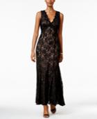 Nightway Petite Open-back Ribbon-trim Lace Gown