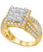 Diamond Square Cluster Ring (1-7/8 Ct. T.w.) In Two-tone 14k Gold