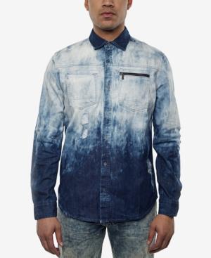 Sean John Men's Dip-dyed Destroyed Denim Shirt
