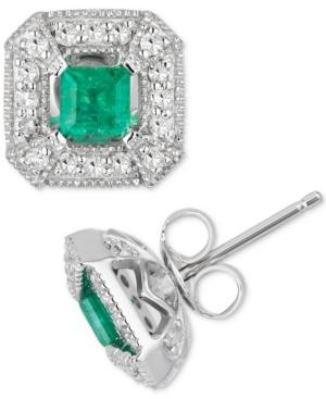 Emerald (1/2 Ct. T.w.) & Diamond (1/4 Ct. T.w.) Stud Earrings In 10k White Gold
