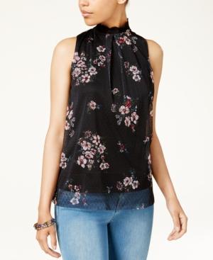 Bcx Juniors' Printed Mesh High-neck Top