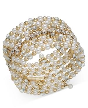 I.n.c. Gold-tone Crystal & Imitation Pearl Coil Bracelet, Created For Macy's