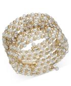 I.n.c. Gold-tone Crystal & Imitation Pearl Coil Bracelet, Created For Macy's
