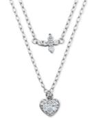 Giani Bernini Cubic Zirconia Cross And Heart Double Layer Pendant Necklace In Sterling Silver, Only At Macy's