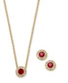 Givenchy Gold-tone Red Crystal Pendant Necklace And Matching Stud Earrings