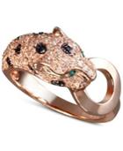 Effy Signature White And Black Diamond (5/8 Ct. T.w.) And Emerald Accent Panther Ring In 14k Rose Gold