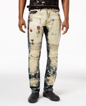 Heritage America Men's Bleached Decorated Moto Jeans