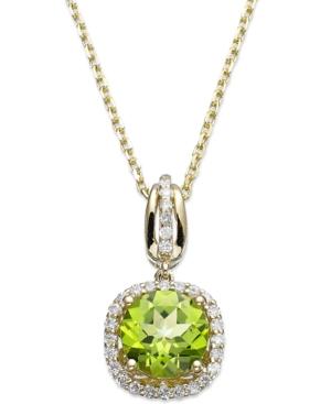 14k Gold Peridot (1-1/2 Ct. T.w.) And Diamond (1/5 Ct. T.w.) Round-cut Pendant
