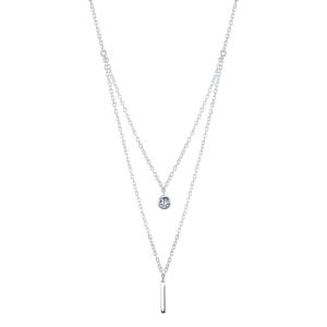 Unwritten Vertical Bar And Cubic Zirconia Layered Pendant Necklace In Sterling Silver, 16 + 2 Extender