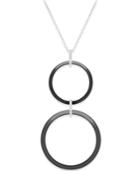 Diamond And Ceramic Double Circle Pendant Necklace (1/5 Ct. T.w.) In Sterling Silver