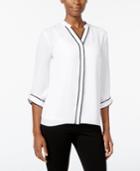 Ny Collection Petite Contrast-trim Blouse