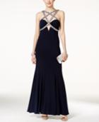 Xscape Faux-gem Encrusted Crisscross-front Gown