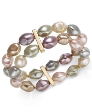 Charter Club Gold-tone Imitation Pearl Double-row Stretch Bracelet, Created For Macy's
