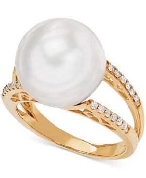 Honora White Cultured Ming Pearl (13mm) & Diamond (1/8 Ct. T.w.) Ring In 14k Gold