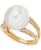 Honora White Cultured Ming Pearl (13mm) & Diamond (1/8 Ct. T.w.) Ring In 14k Gold