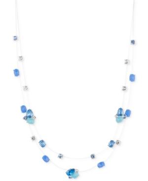 Nine West Silver-tone Blue Stone And Crystal Layer Necklace