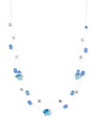 Nine West Silver-tone Blue Stone And Crystal Layer Necklace