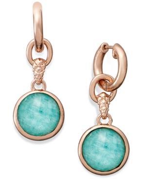 Bronzarte 18k Rose Gold Over Bronze Earrings, Amazonite And White Quartz Doublet Drop Earrings