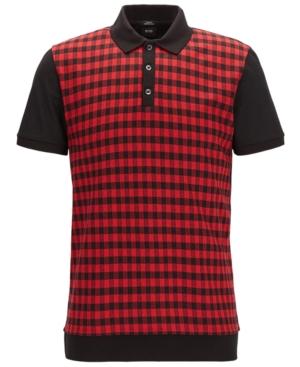 Boss Men's Slim-fit Checked Contrast Cotton Polo