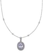 Nina Silver-tone Oval Crystal Pave Pendant Necklace