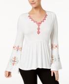 Ny Collection Embroidered Flare-sleeved High-low Top