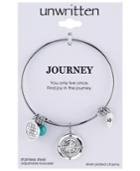 Unwritten Journey Compass Charm And Manufactured Turquoise (8mm) Adjustable Bangle Bracelet In Stainless Steel