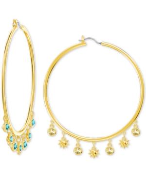 Swarovski Gold-tone Crystal Charm Hoop Earrings