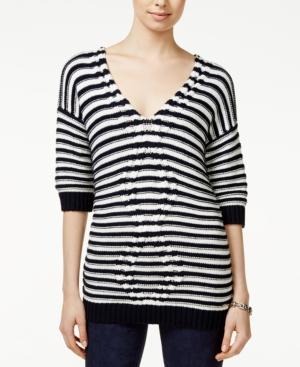 Tommy Hilfiger Talia Striped Cable-knit Sweater