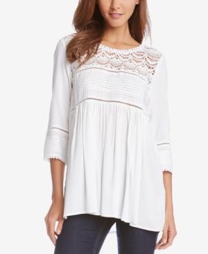 Karen Kane Pleated Crocheted-trim Top