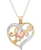 Tricolor Love Heart 18 Pendant Necklace In 10k Gold, Rose Gold And White Rhodium-plate