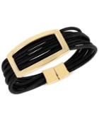 Kenneth Cole New York Gold-tone Plaque Black Cord Multi-row Bracelet