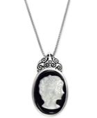 Onyx (18 X 13mm) & Mother-of-pearl Cameo 18 Pendant Necklace In Sterling Silver