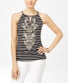 Inc International Concepts Embroidered Striped Halter Top, Only At Macy's