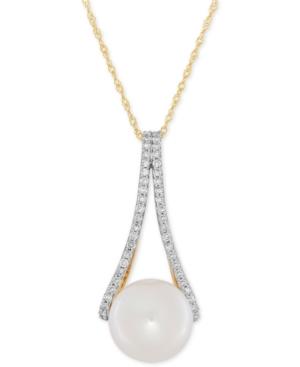Honora Style Freshwater Pearl (10mm) And Diamond (1/4 Ct. T.w.) Pendant Necklace In 14k Gold